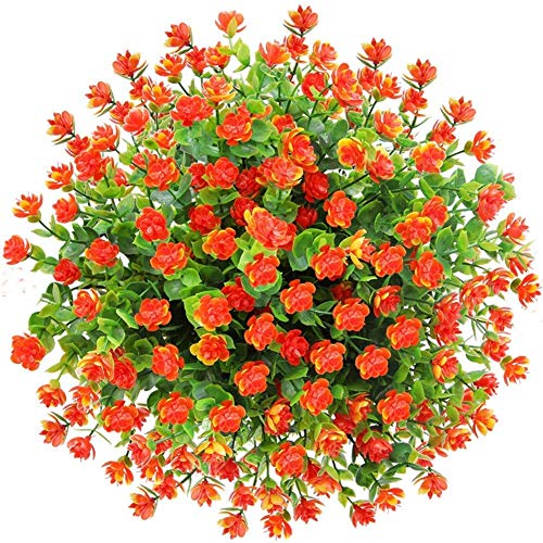 Kimura s Cabin Fake Flowers Artificial Greenery Boxwood Faux Plants Outdoo UV Resistant Shrubs 6Pcs for Home Dining Table Core Wedding Party Decoration (Orange Red,Pack of 6)