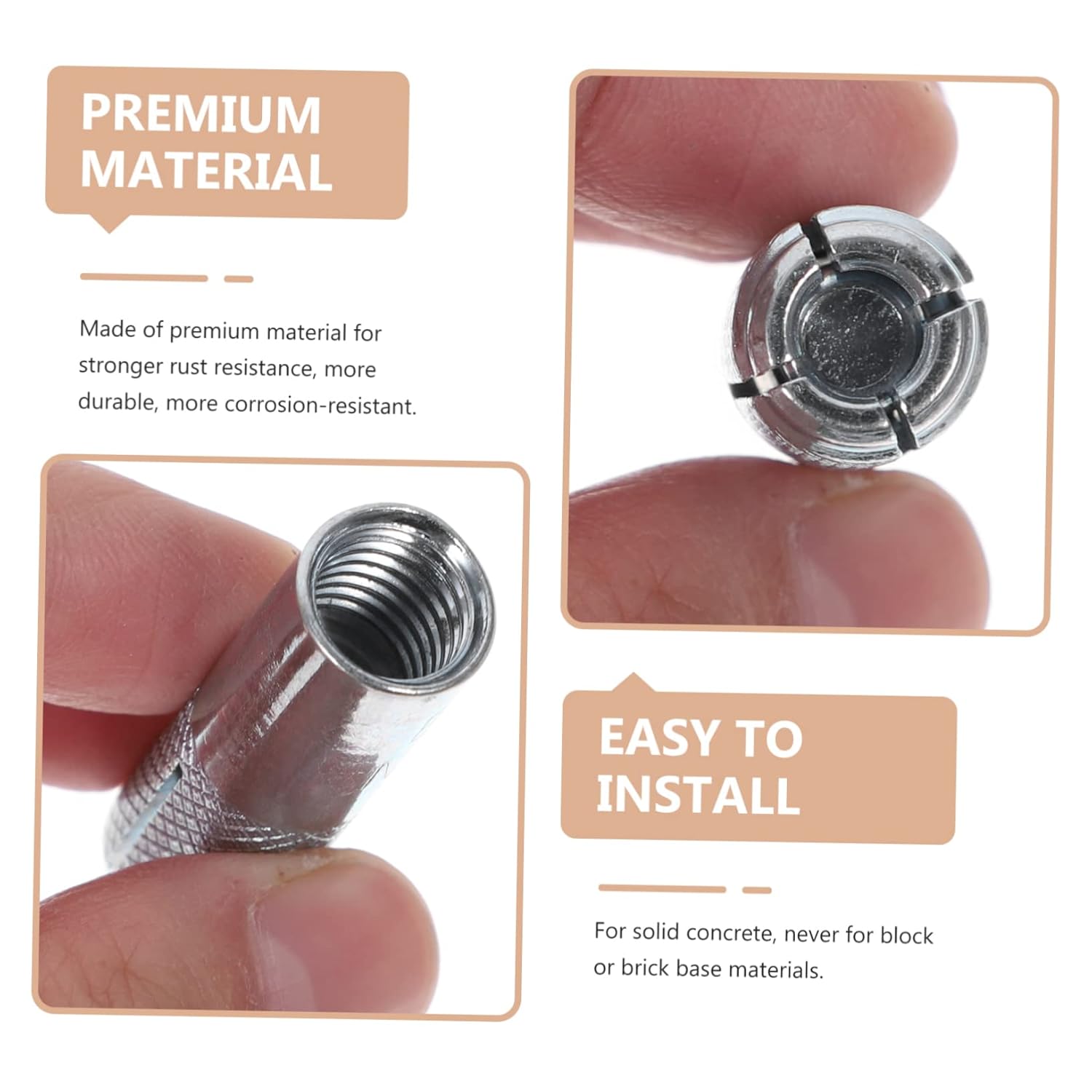 Gatuida 50pcs Concrete Knurled Drop-in Anchors Carbon Steel Expansion Screws for Concrete Easy Install