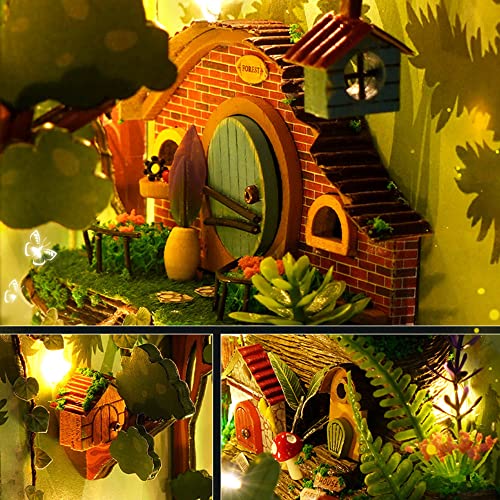 Eveseed Diy Book Nook Miniature Kit For Bookshelf Insert Decor, 3D Wooden Puzzle Firefly Forest Decorative Bookend With Lights Kits #TOP6