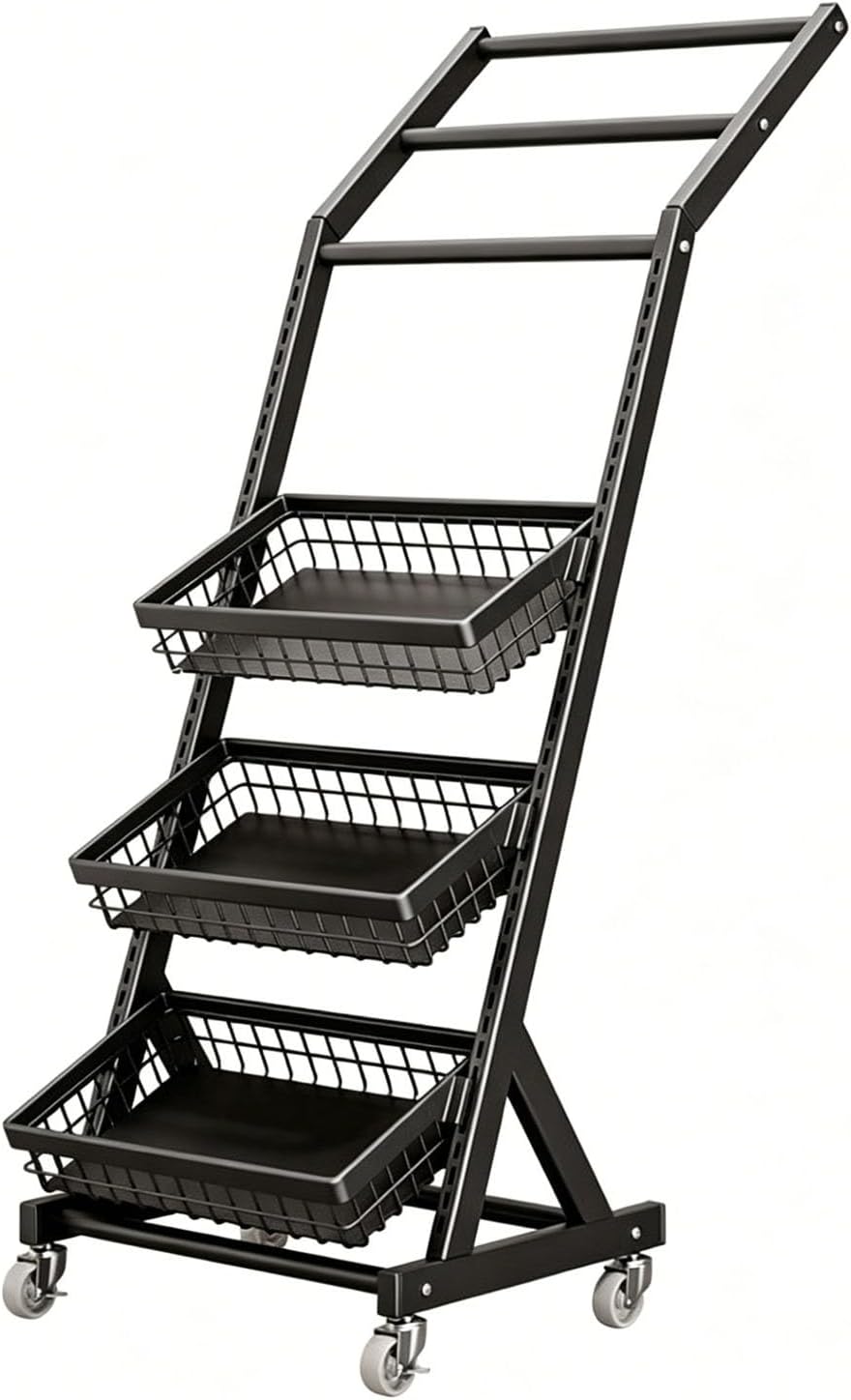 Umbrella Stand for Entryway, Large Holder with Storage Baskets and Hanging Rods, Double-Row Metal Rack for Long or Folding Umbrellas, Rolling Organizer for Office(Black,Single)