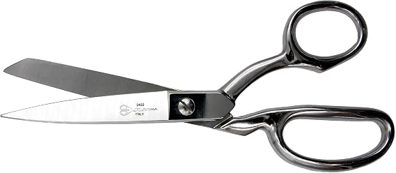 Ultima 8 Inch Dress Maker Scissors Drop Forged Carbon Steel Dressmakers Sheers, Chrome Plated with Bent Handles, Made in Italy