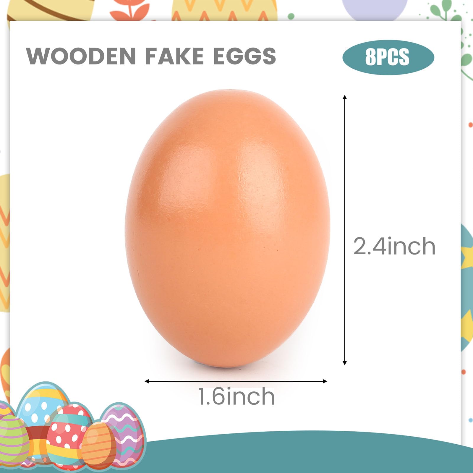Huevos de Pascua de madera, 8 unidades, huevos de madera de 3 colores para manualidades, anidación de pollo, juguete de comida teñible 6