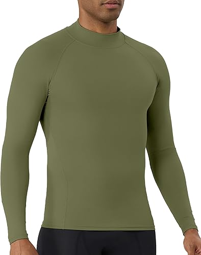 LWISMIL Long Sleeve Running Tops for Men Compression Shirts Green Turtleneck Moi