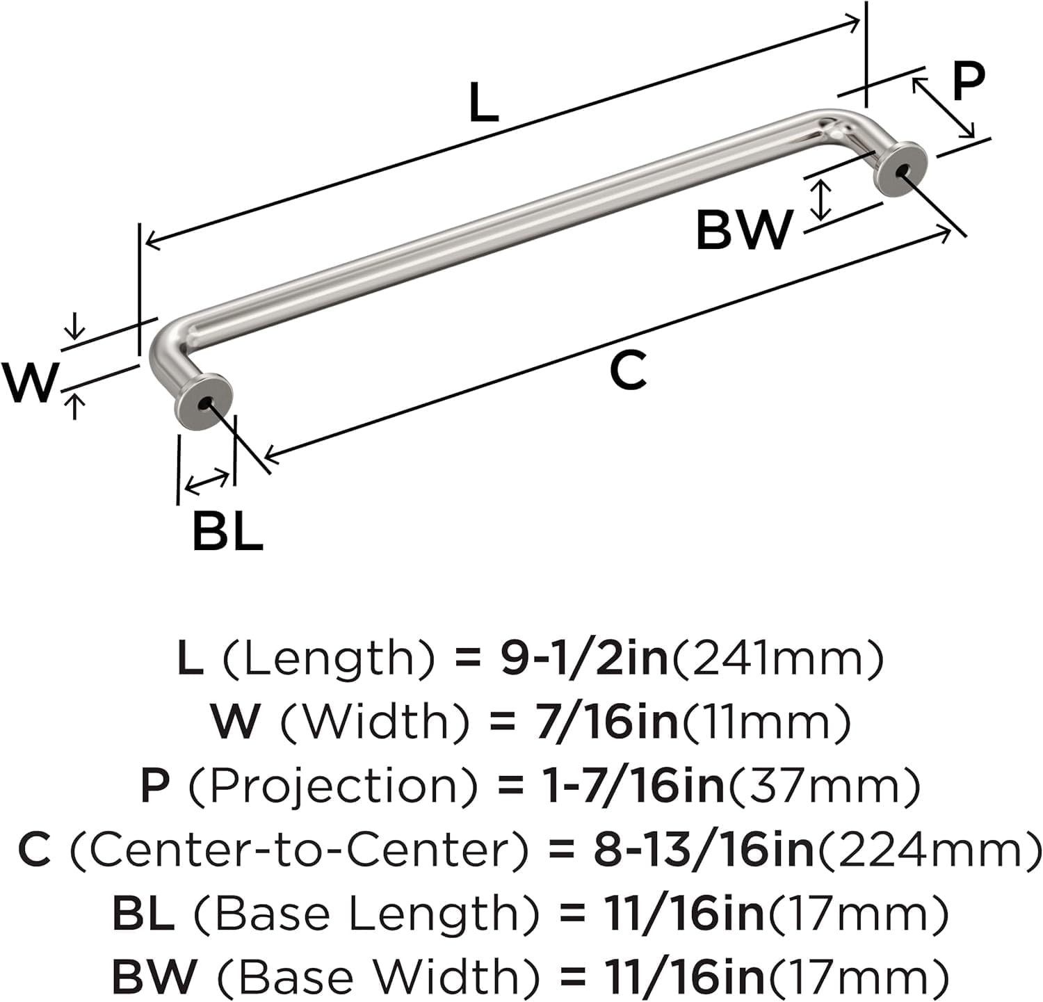 Amerock Factor 8-13/16 inch (224mm) Center-to-Center Polished Nickel Cabinet Pull, BP36963PN
