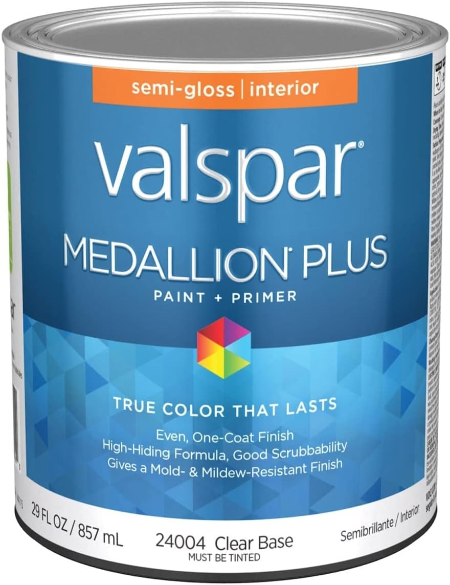 Valspar 24004 Clear Base Medallion Plus Interior Paint & Primer, Semi-Gloss, 1 Quart