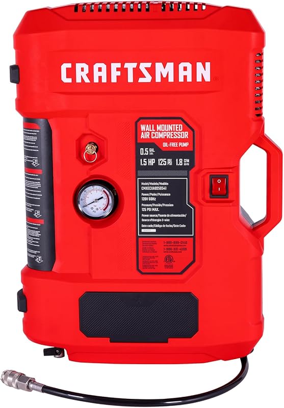Inflador de neumáticos, compresor de aire todo en uno para montaje en pared, sin aceite, con manguera de aire retráctil de 30 pies y regulador de presión, ideal para inflar neumáticos, brad/grapadora, trabajos de acabado, 1.5HP 125PSI