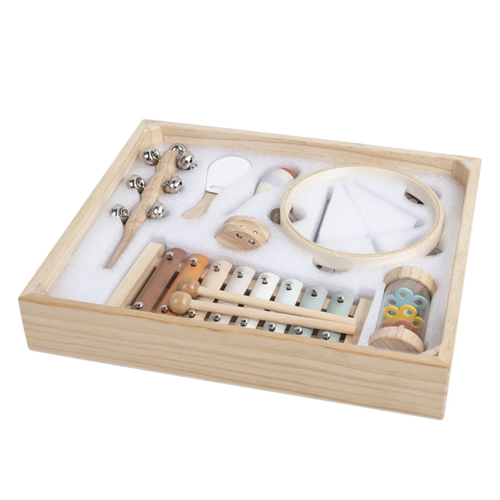 8 Pezzi Set Musicale in Legno Naturale Set di Percussioni in Legno Campanelli a Mano per Neonati, Asilo