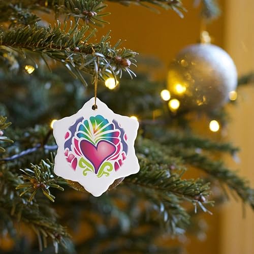 Miniatura 7 de 3dRose Dooni Designs Retro Colorful Groovy Heart Wave Design 3 inch Snowflake Porcelain Ornament