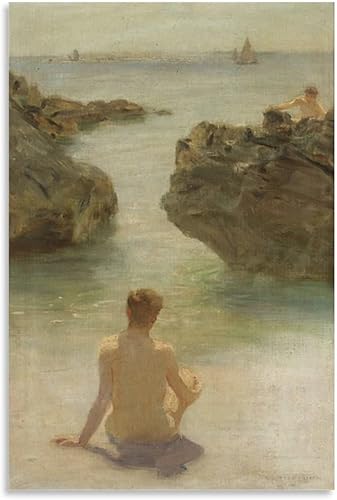 Henry Scott Tuke - Póster de niño en una playa - Lienzo decorativo para pared, para sala de estar, dormitorio, 16 x 24 pulgadas (15.7 x 23.6 in)
