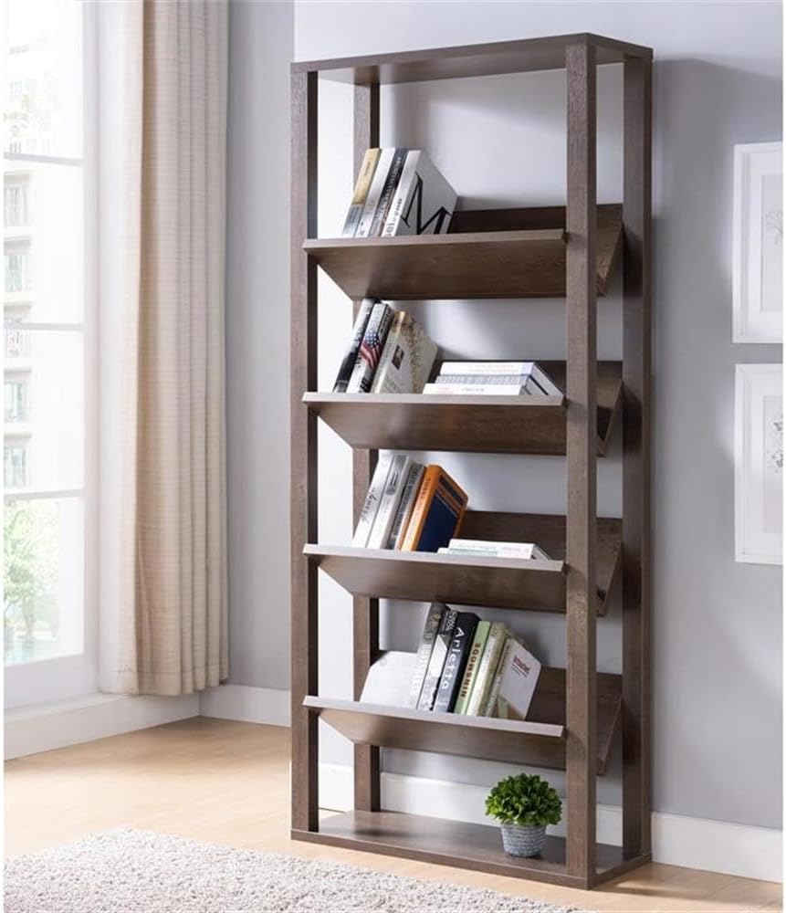 BOWERY HILL Wood 5-Shelf 71-Inch Etagere Bookcase in Walnut