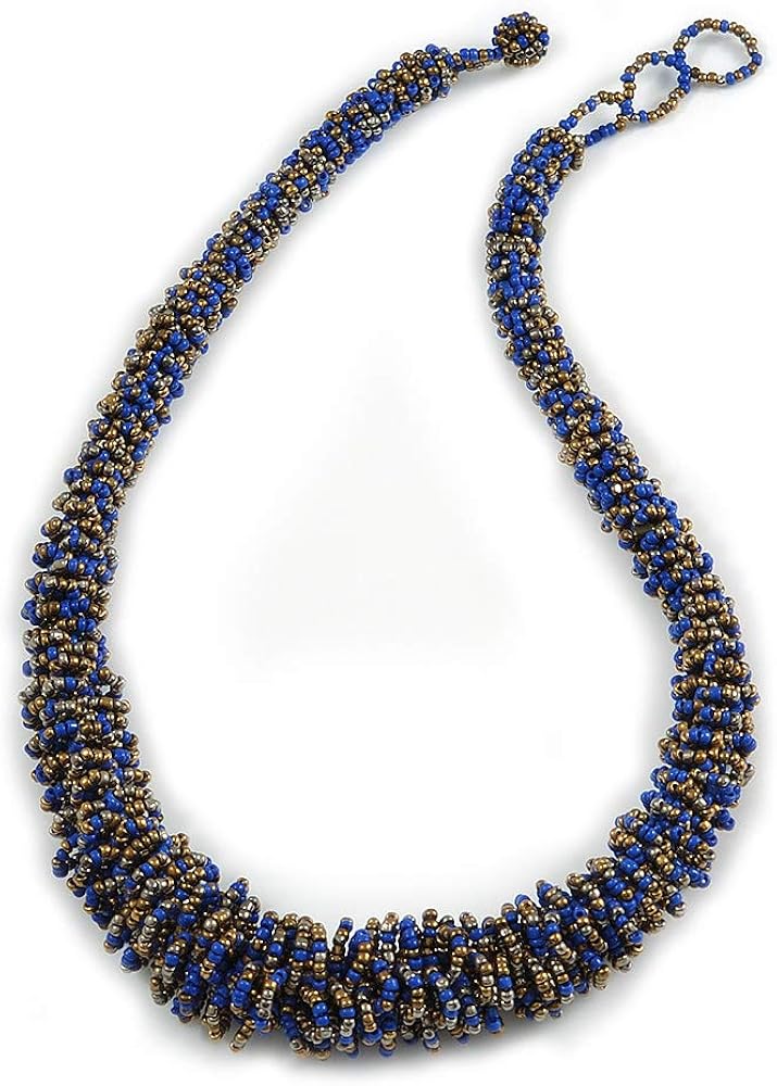 Collana fili argento, perline e cristalli - colore blu/azzurro - Gi