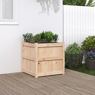 Garden Planter, Natural Solid Pine Wood, 23.6 inch Square Outdoor Raised Bed for Flowers, Herbs, Vegetables, Rustic Finish, Durable Plant Box for Patio Balcony