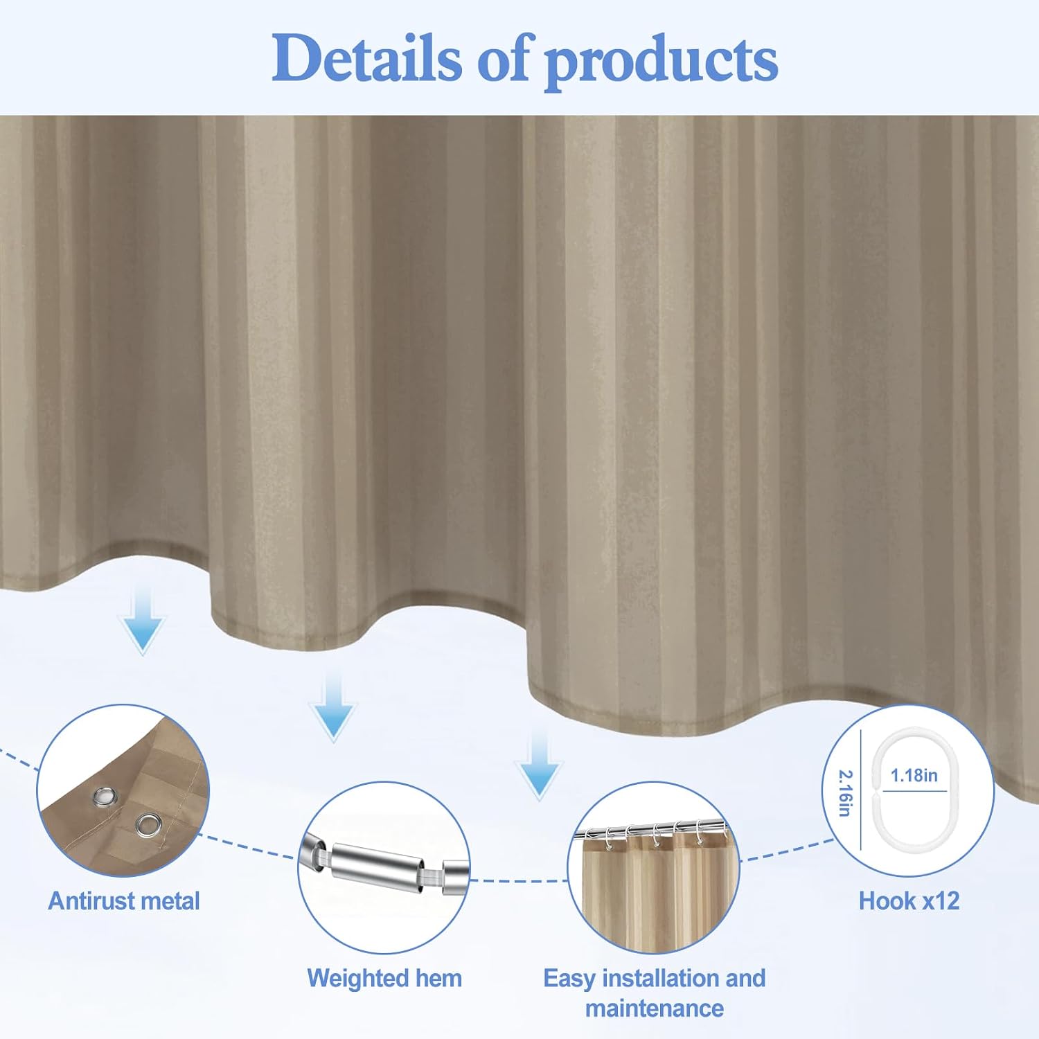 Polyester Shower Curtain Liner Bathroom Fabric White 72x72in