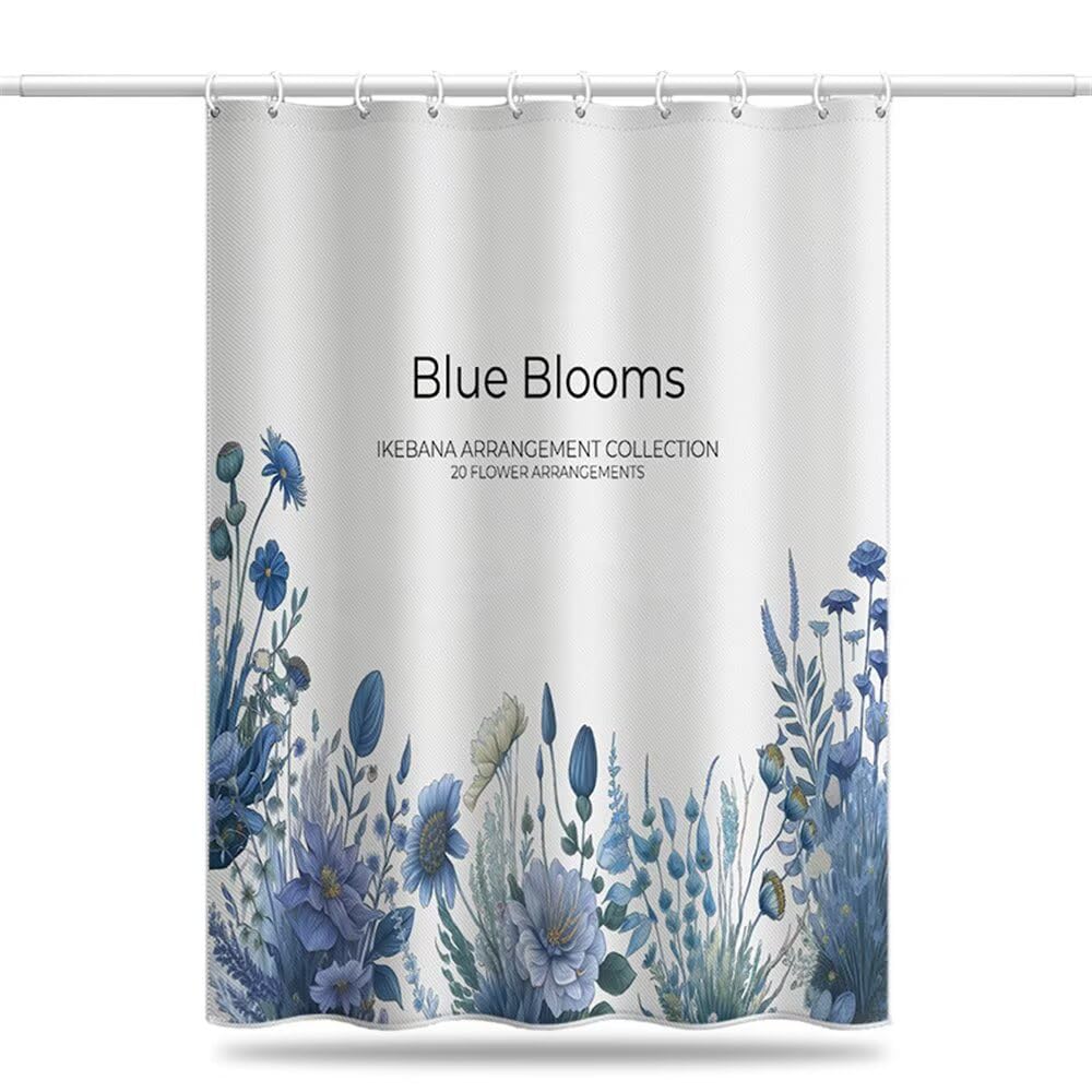 Rideau douche 100x200 cm anti moisissure à motif fleur bleue en polyester lavable