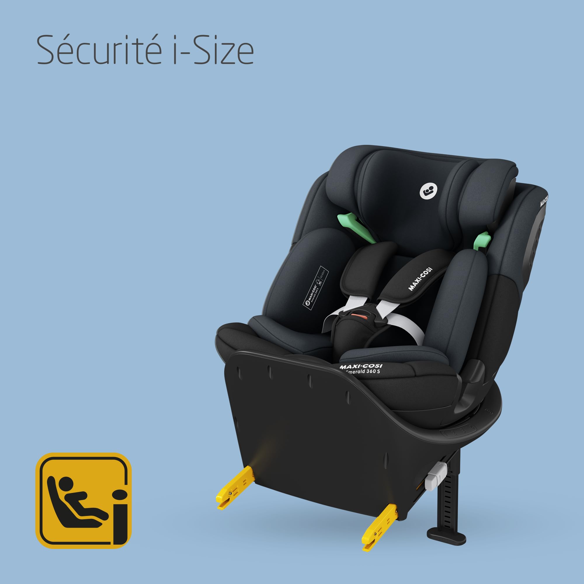 Maxi-Cosi Emerald 360 S i-Size, Siège-auto Isofix 360 Pivotant, 0-12 ans (40-150 cm), Siège-auto bébé & enfant, Rotation FlexiSpin 360°, 4 Inclinaisons, Protection G-CELL, Tonal Black