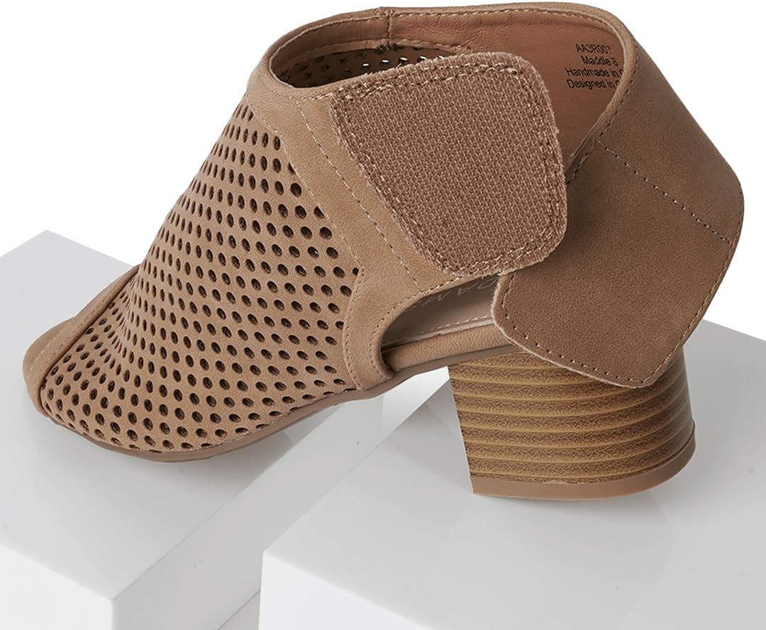 J. Adams Maddie Booties for Women - Peep Toe Low Block Heel Hook & Loop Strap - Image 7