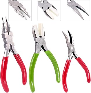Swpeet 3Pcs Jewelry Pliers Kit, Including 6-in-1 Bail Making Looping Pliers, Artistic Wire Nylon Jaw Pliers and Bent Nose Micro Pliers for Jewelry Making and Other Crafts