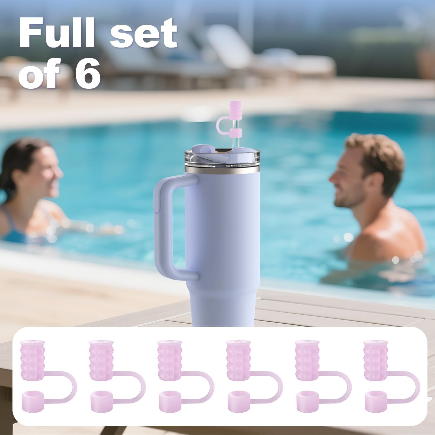 6Pcs 0.39in/10mm Silicone Straw Covers Cap Compatible with Stanley Cup 40 & 30 oz, Reusable Dust-Proof Straw Toppers for Tumbler with Handle, Translucent Pink - Image 6