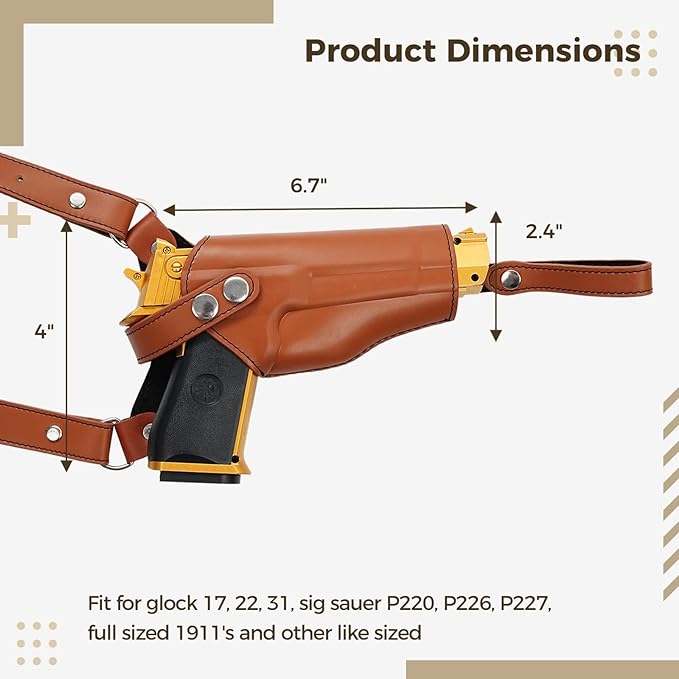 Leather Shoulder Holster fit Glock 1911, Shoulder Holster for Concealed Carry with Double Magazine Holder Fit Glock 1911 and Most Kinds of Pistols