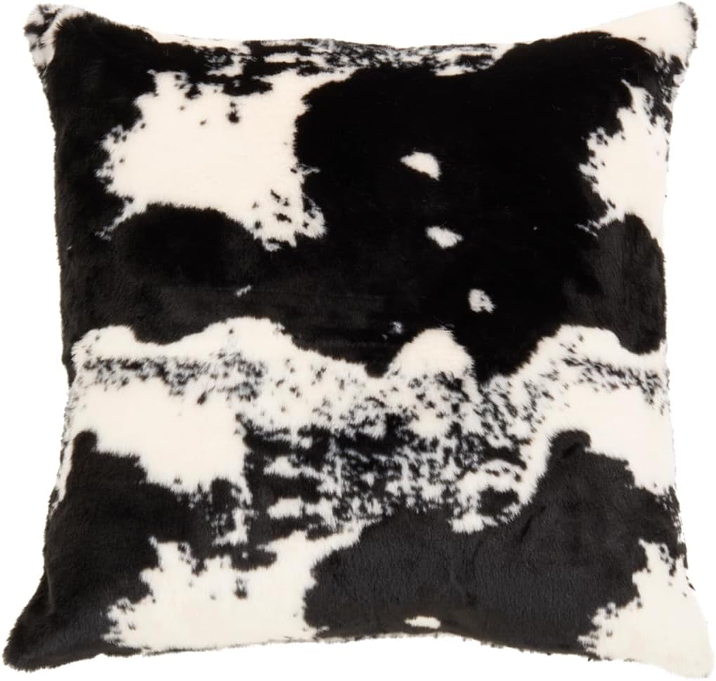 Fennco Styles Rustic Faux Fur Cowhide Decorative Throw Pillow Cover 28" W x 28" L – Black Fur Pillow Case for Couch, Bedroom and Living Room Décor