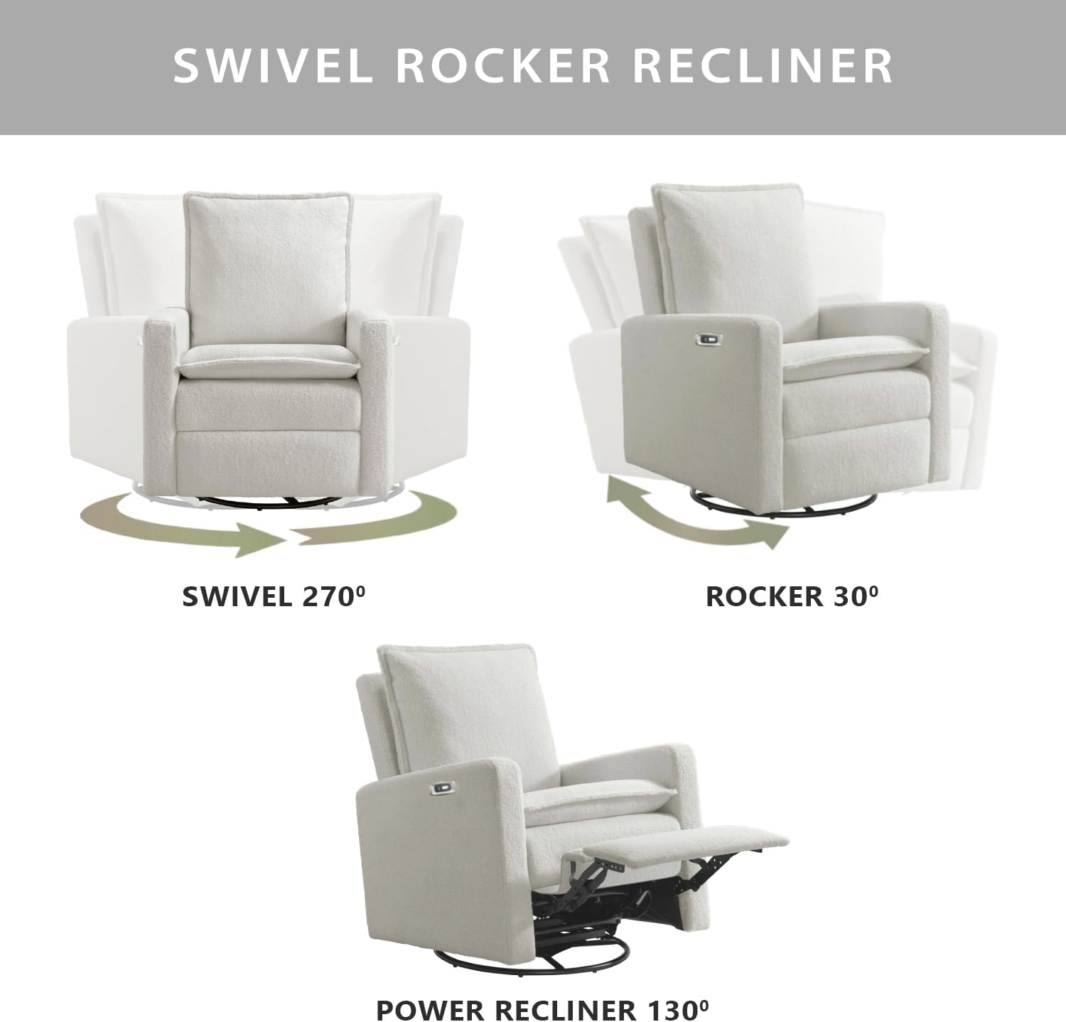 Oxford Baby Uptown Power Recliner/Glider, Boucle White