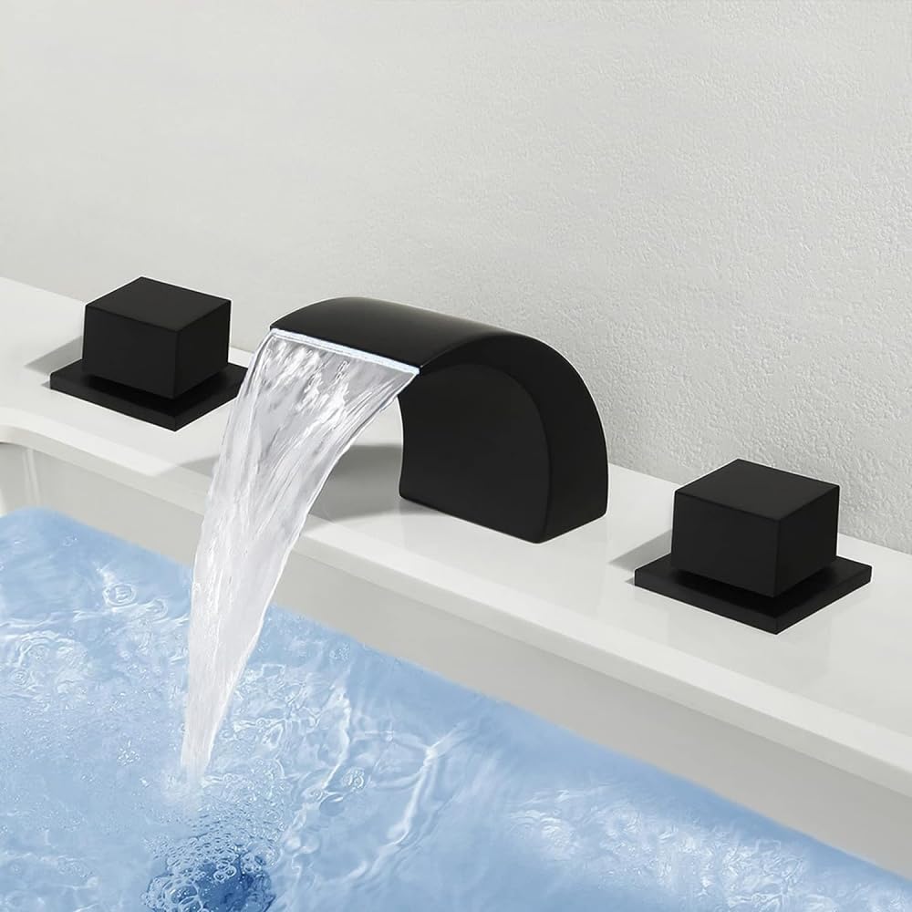 Robinet de lavabo cascade noir à deux poignées pour une salle de bain moderne et zen