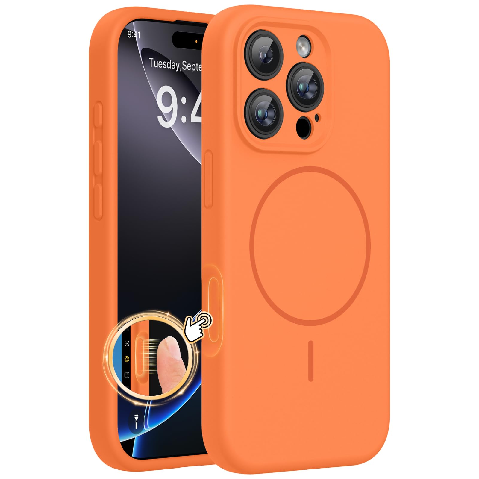 Miracase Silicone &amp; Magnetic for iPhone 16 Pro Max Case, Sunset Orange