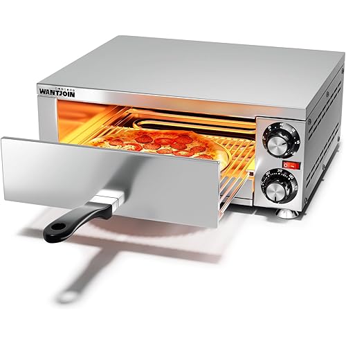 Wantjoin Pizza Oven Indoor - Electric Pizza Ovens Countertop Stainless Steel Commercial Pizza Maker Fits 12" Pizzas, With Timer Crumb Tray, 1100W, For Home, Bars, Food Trucks
