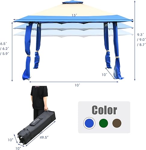 Miniatura 4 de Tangkula Gazebo desplegable de 13 x 13 pies para patio trasero, adecuado para patio y jardín, gazebo al aire libre con 169 pies cuadrados de sombra,