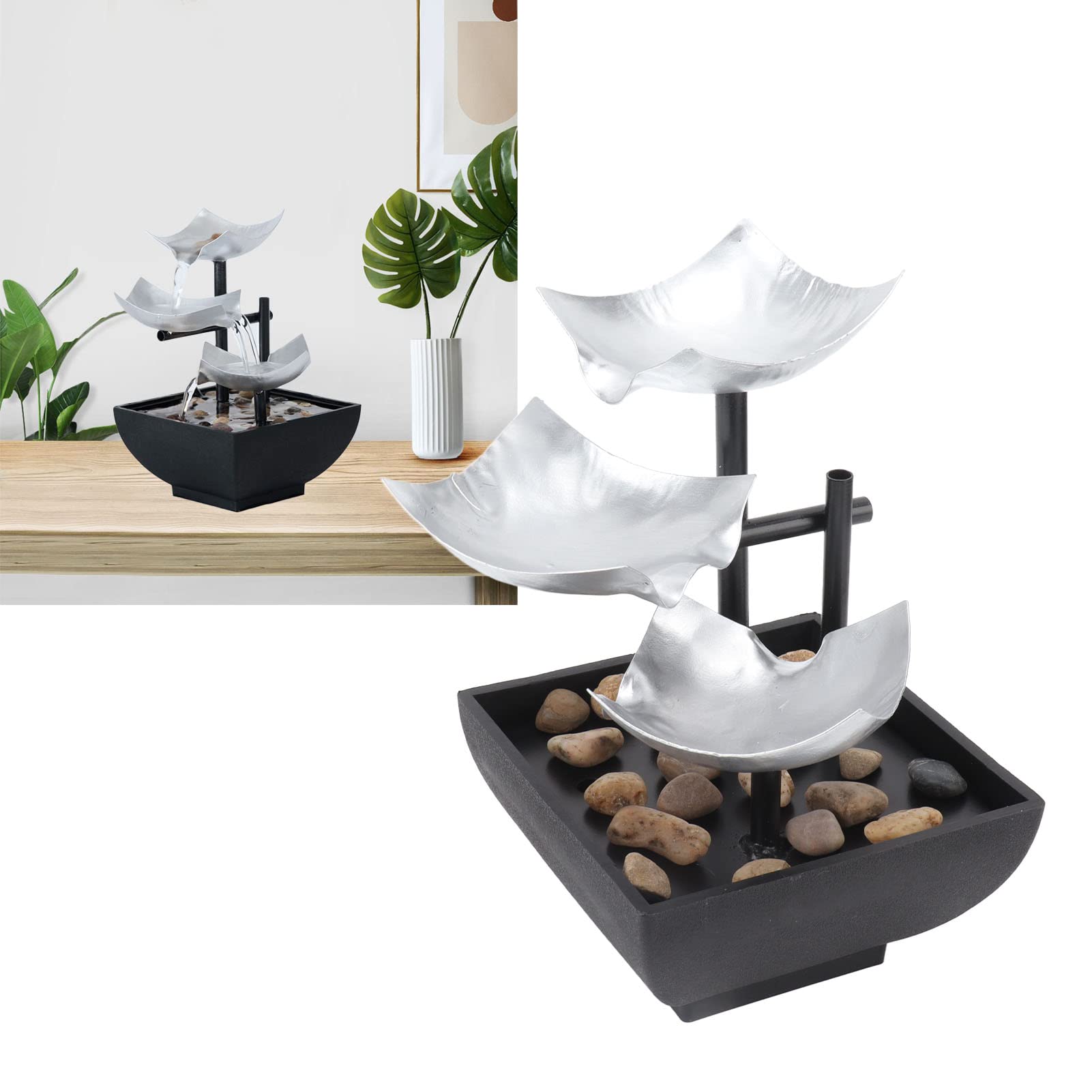 Adornos de Fuente de Agua Corriente de Escritorio USB, decoración de característica de Agua de Roca de Tres Capas, Ciclo silencioso, decoración del hogar de Escritorio de 5V