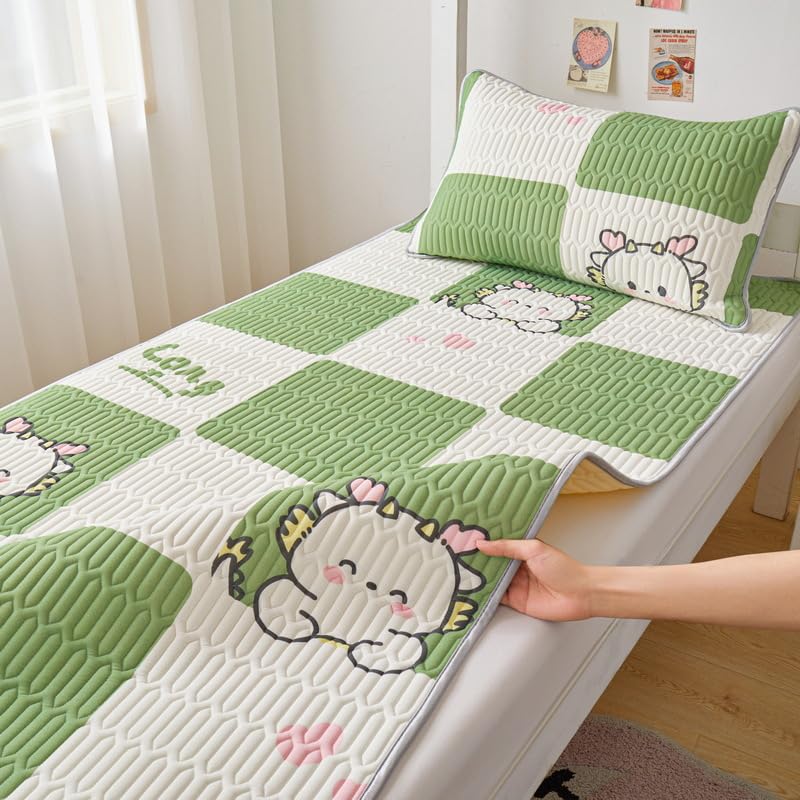 Protège-matelas d'été pour lit simple, double et grand lit - En latex de soie glacée rafraîchissante - Avec sangles d'angle, antidérapantes, lavables et pliables - Pour dortoir, maison (#1, 150 x 200
