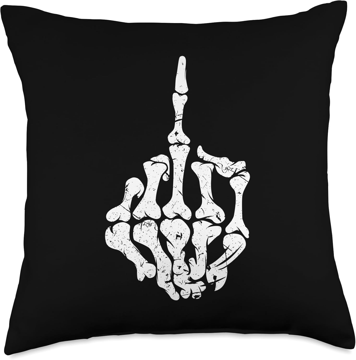 Offensive Biker Middle Finger Skull Throw Pillow