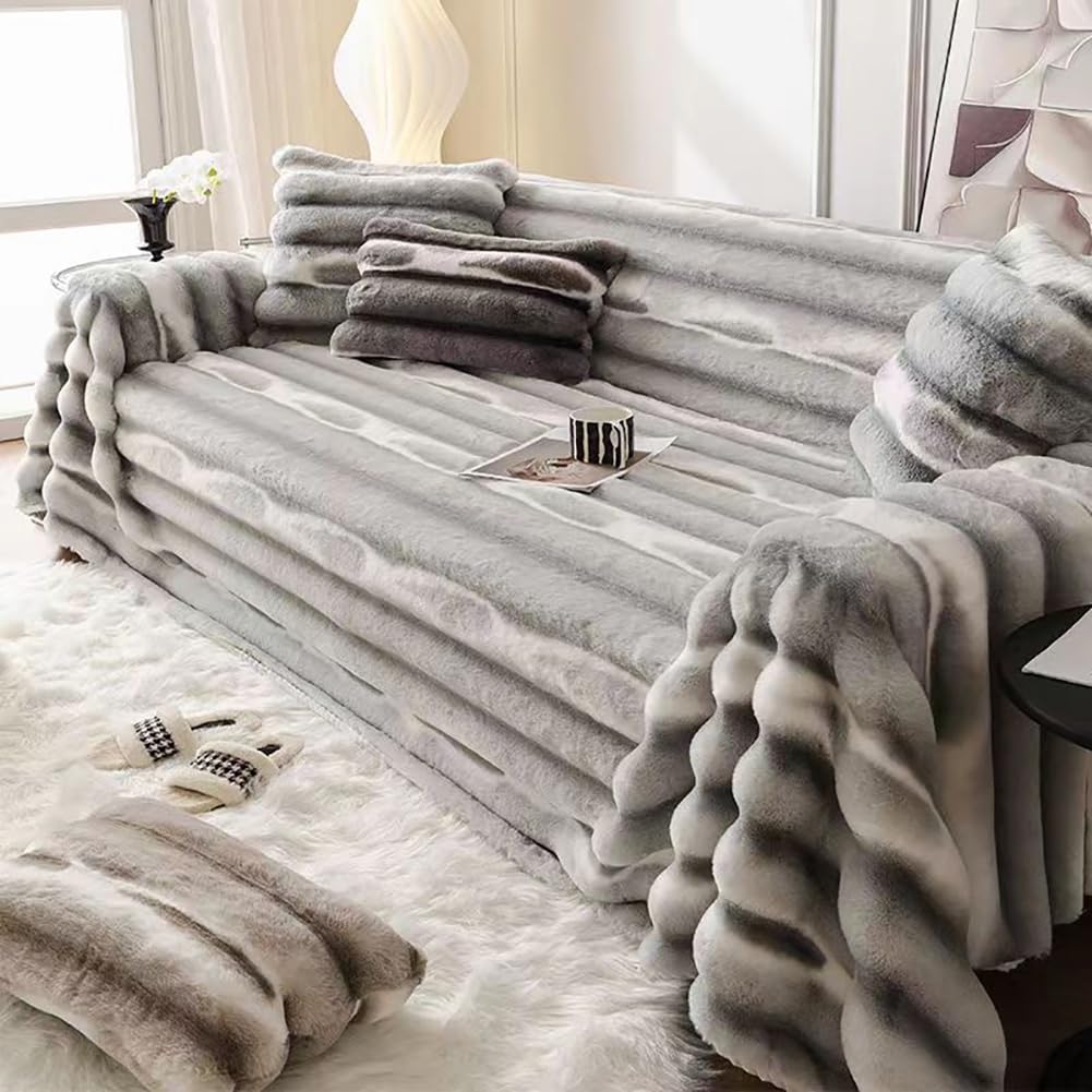 TLMQYXZE Luxurious Faux Fur Throw Blanket 180 X180cm, Soft, Warm, Cozy, Luxury, Fluffy Blankets For Couch And Bed (Color : Light grey, Size : 180x130cm)