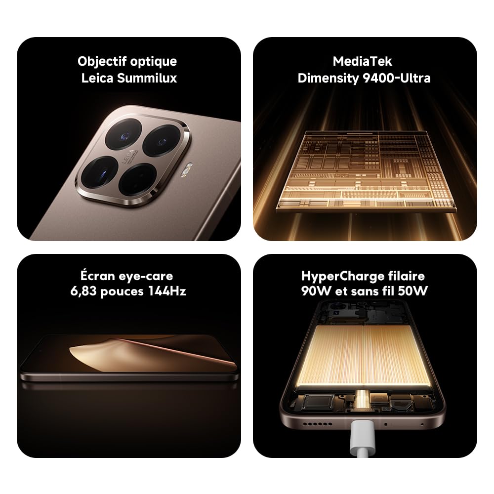 XIAOMI 15T Pro Smartphone 12＋512 Go Processeur Dimensity 9400+ - Titane | Écran 6,83" 144Hz, téléobjectif Leica x5 Pro 50 MP, batterie 5500mAh, 2 ans de garantie, chargeur non inclus