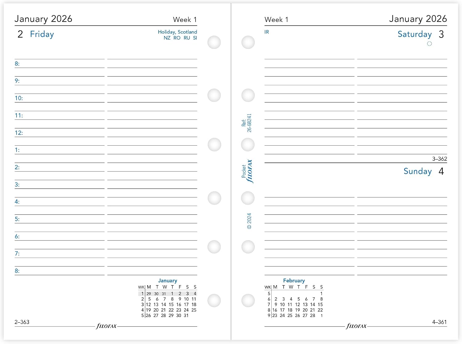 Filofax Pocket day per page English appointments 2026 diary 26-68241