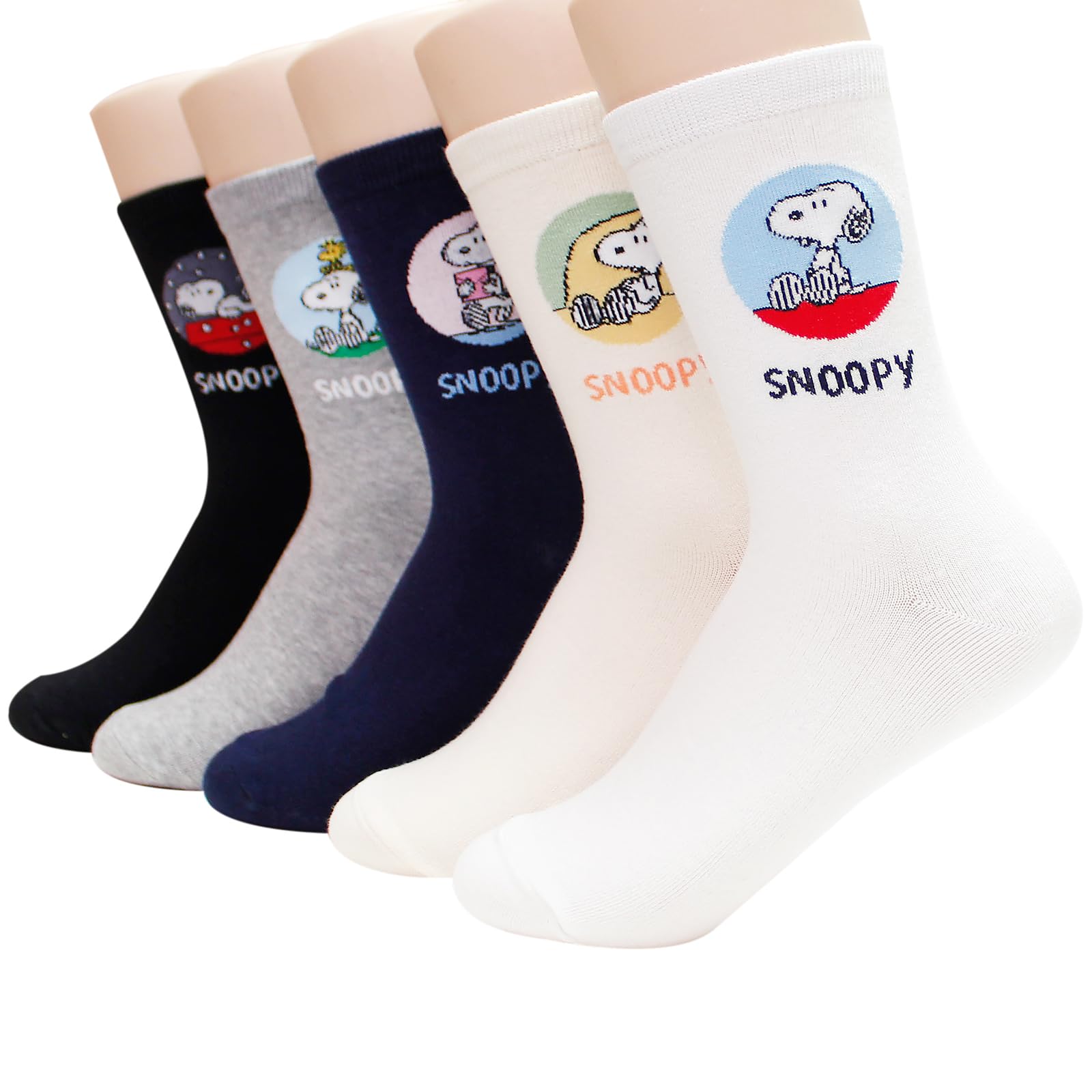 socksense The Peanuts Snoopy Women and teen girls Cartoon Character Series Licensed Socks, Bubble_5pairs, One size
