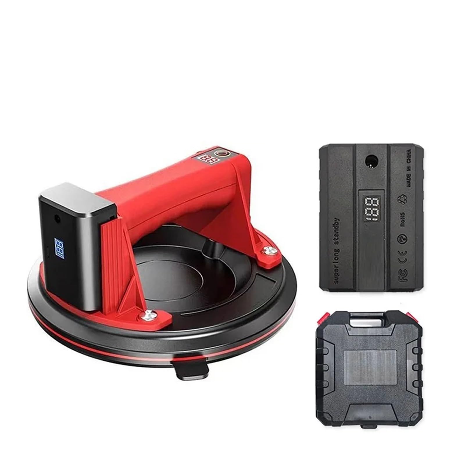 Gqnblvhzupdm Rosso Glass Suction Cups 8 Inch 200Kg Load Heavy Electric Vacuum Suction Cup Lifter Glass Tile Suckers Industrial Air Pump With 2X2400mah Battery Set