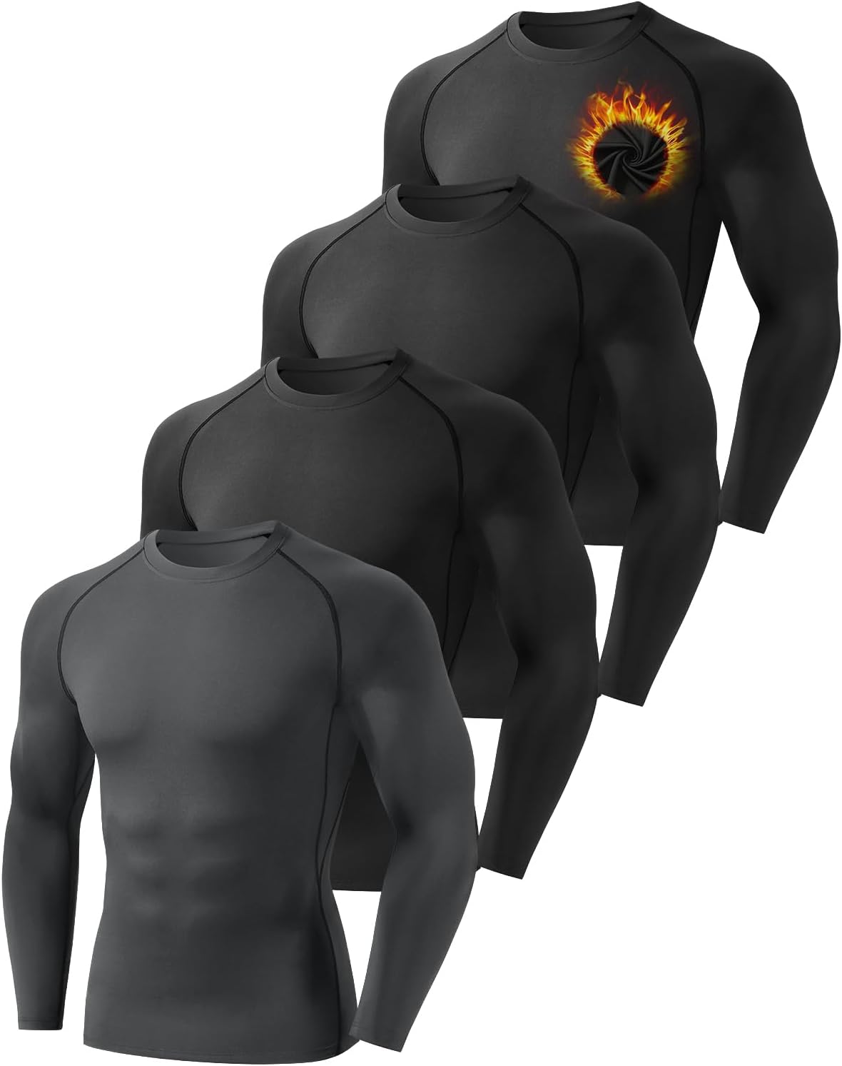 4 Pack Thermal Shirts for Men Long Sleeve Compression Shirts Sim Fit Thermal Underwear Tops for Cold Weather