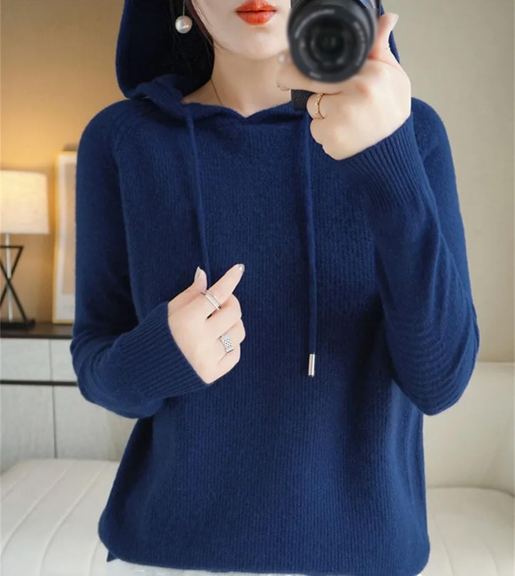 Women's Fall Winter Knitted Sweater Coat Long Sleeve Solid Hooded Pullover Fashion Warm Sweatshirt