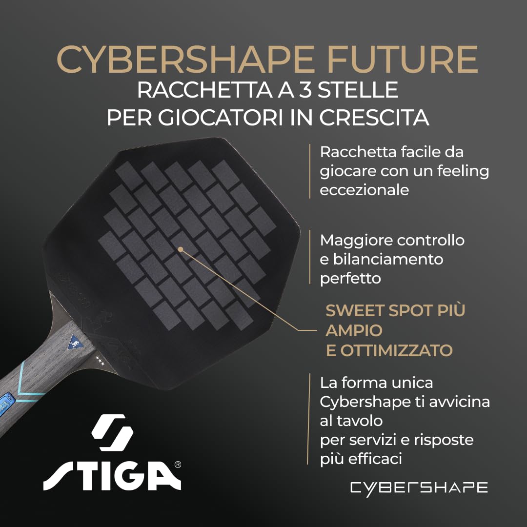 STIGA Racchetta da Ping Pong Cybershape Future by Truls Möregårdh, Racchetta 3 Stelle con Forma Esagonale Rivoluzionaria