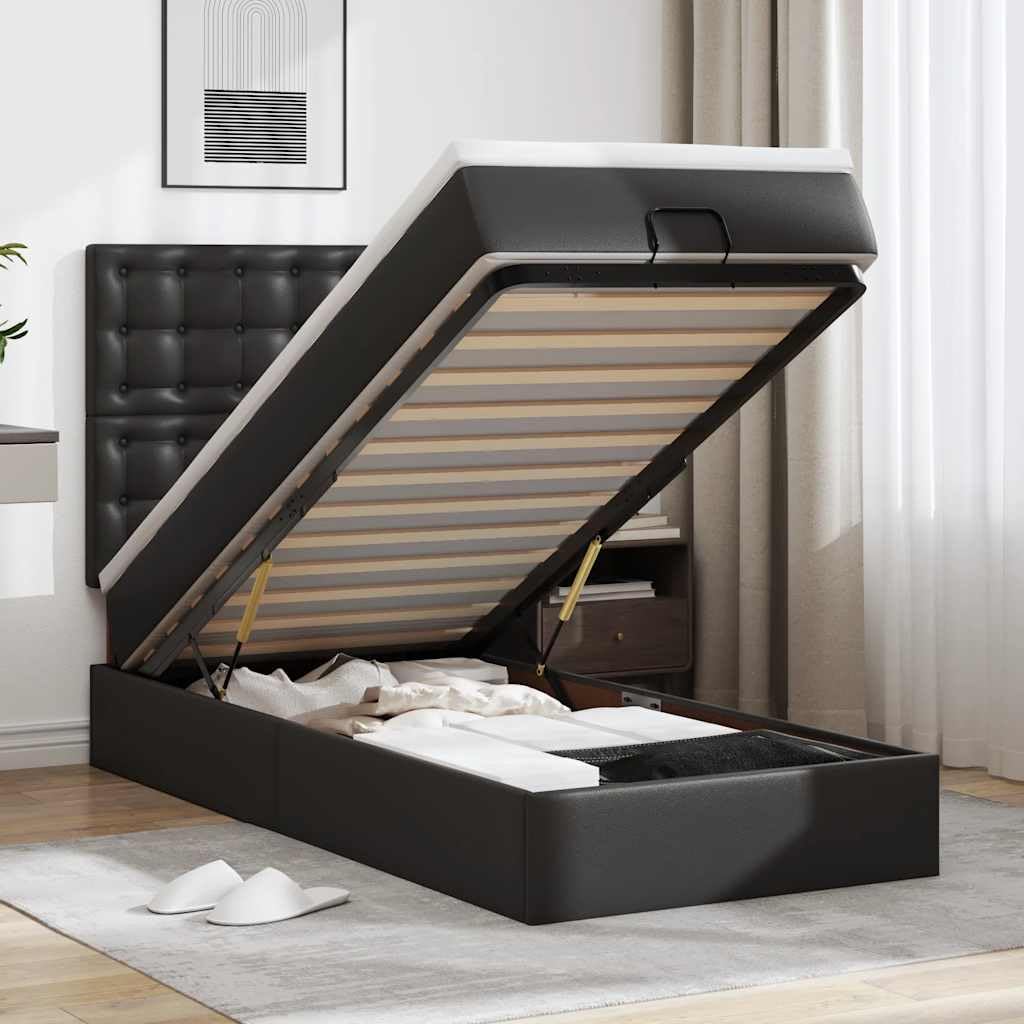 Cama otomana, 80 x 200 cm, piel sintética, con colchón de muelles ensacados hidráulico, espacio de almacenamiento hidráulico RGB LED para jóvenes y habitaciones de invitados