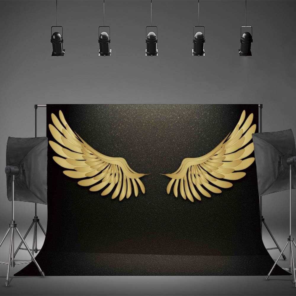 EARVO Background 7x5ft Gold Wings Backdrop Elegant Black Photography Background Fashion Show Photo Portrait Backdrop Photo Booth Props EALS004