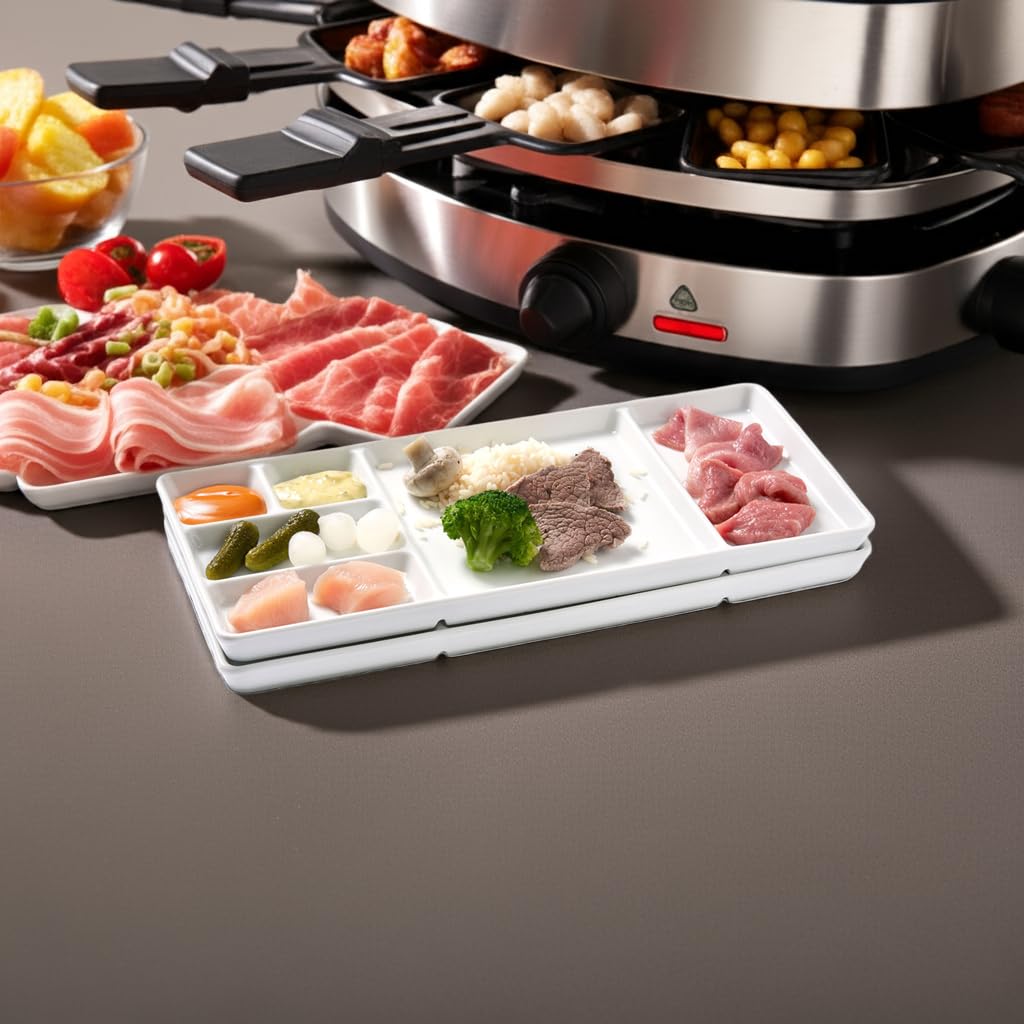 Betty Bossi Gourmet-Teller mit Fächern im Set - Fondueteller, Racletteteller und Barbecueteller mit Unterteilung Porzellanteller weiß, 36x16x2cm, 2 Stück