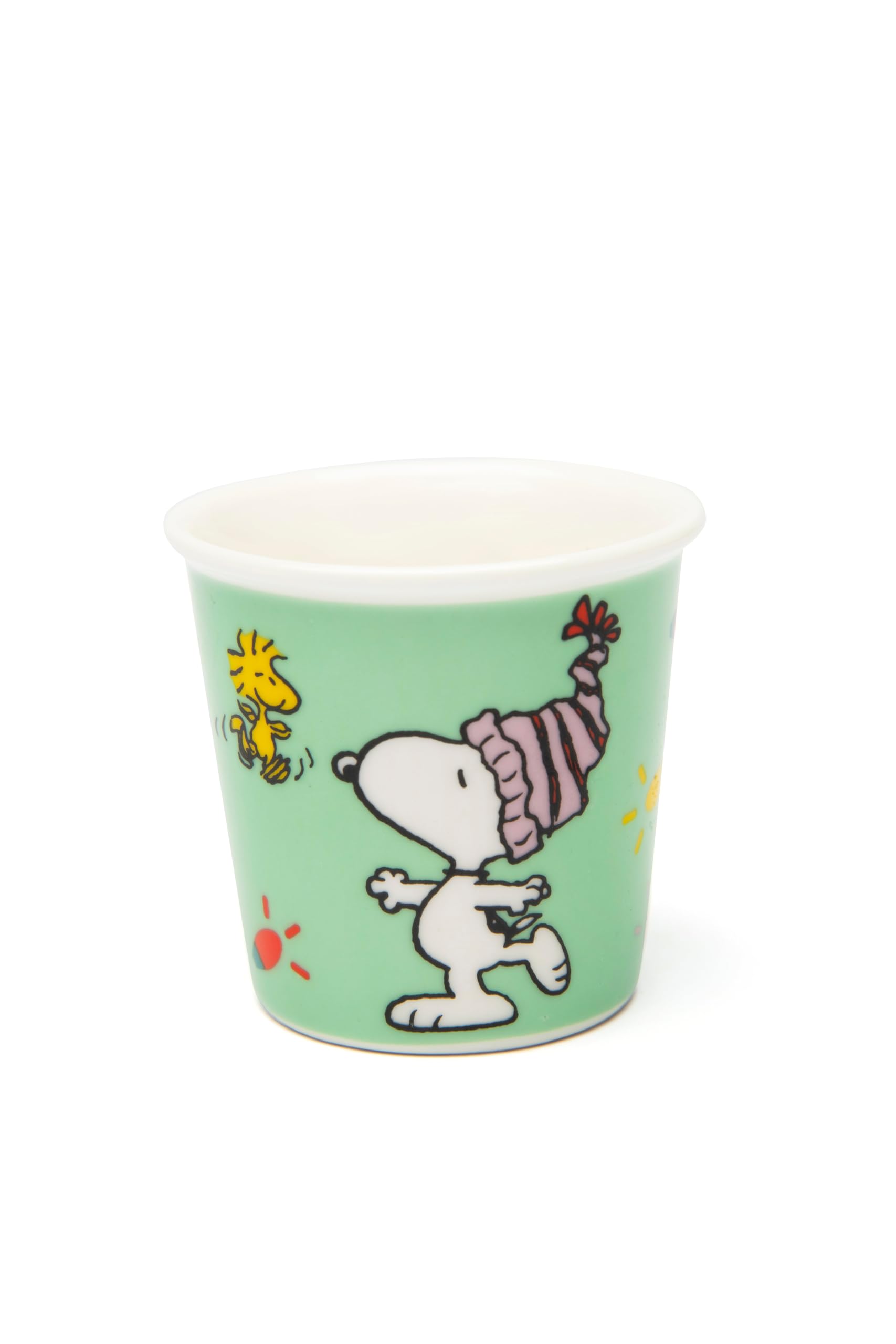 Excelsa Peanuts Shiny & Bright Set mit 6 Espresso-Bechern, Porzellan, Grün und Weiß, verziert mit Weihnachts-Snoopy, 6 x 6 x 6 cm, 90 ml