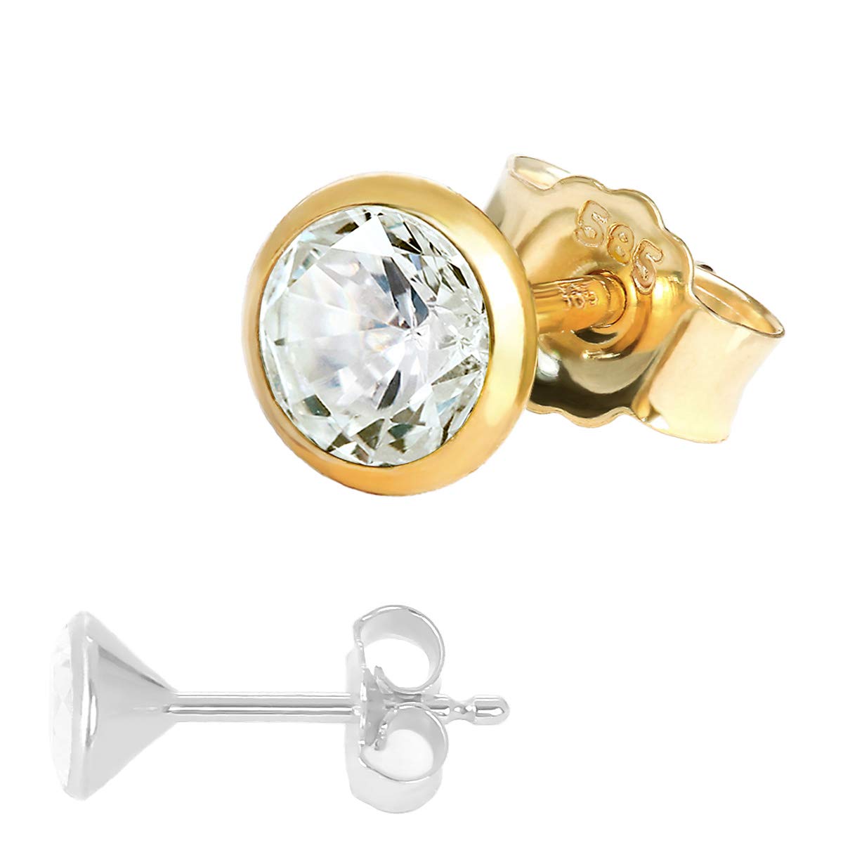 NKlaus Ohrstecker einzeln 585er Gelbgold 14 Karat Zirkonia Weiß 5mm 1 Stück