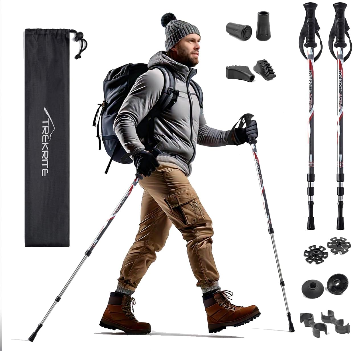 Trekrite Telescopic Power Walking/Hiking/Trekking Poles/Sticks – Active Anti Shock Unisex with Accessories (2pc / pair/set) – UK Based Company