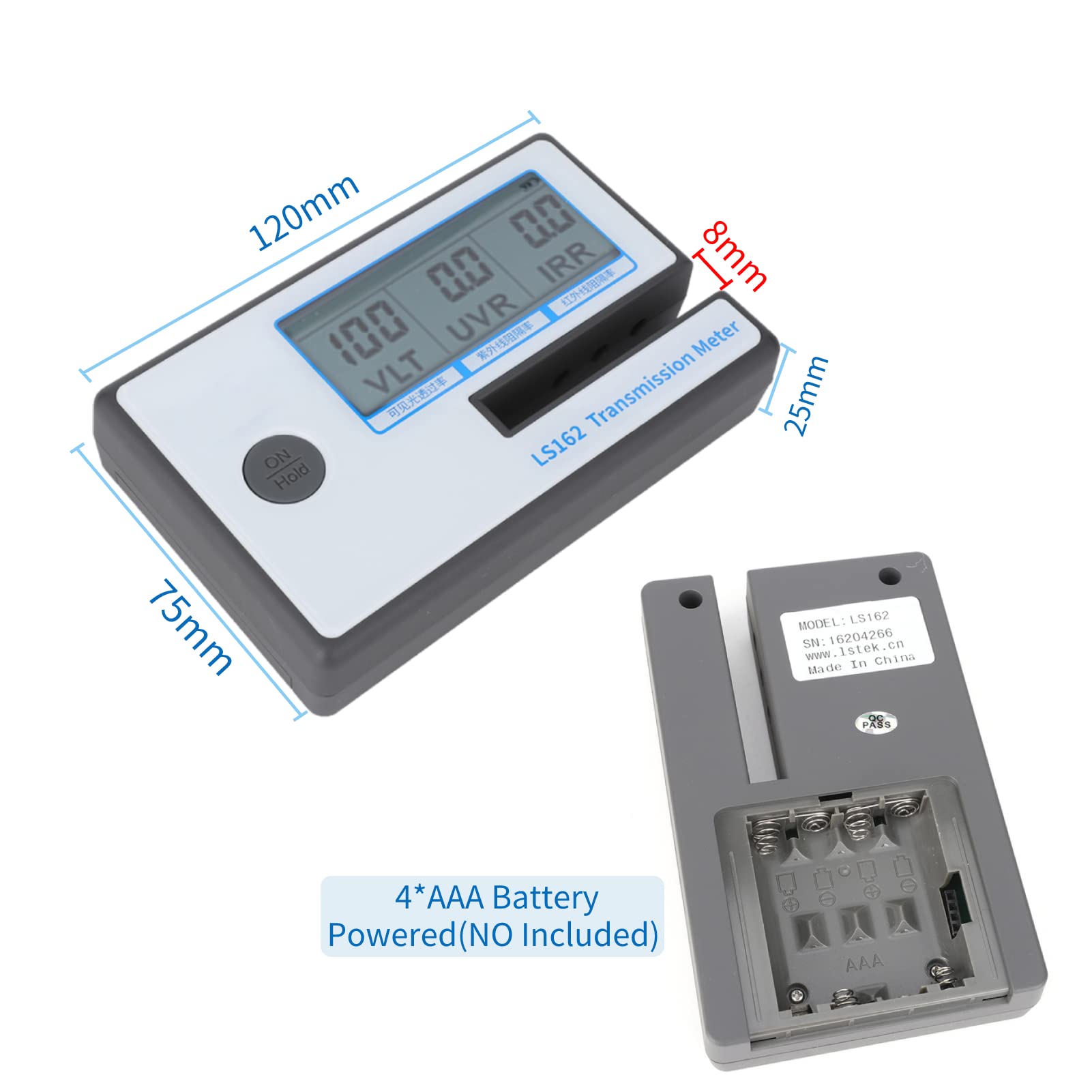 Window Tint Meter, LS162 Solar Film Window Film Meter IR VL Tester, for Mesuring Film, Filmed Glass, Window Tint, Side Windshield etc