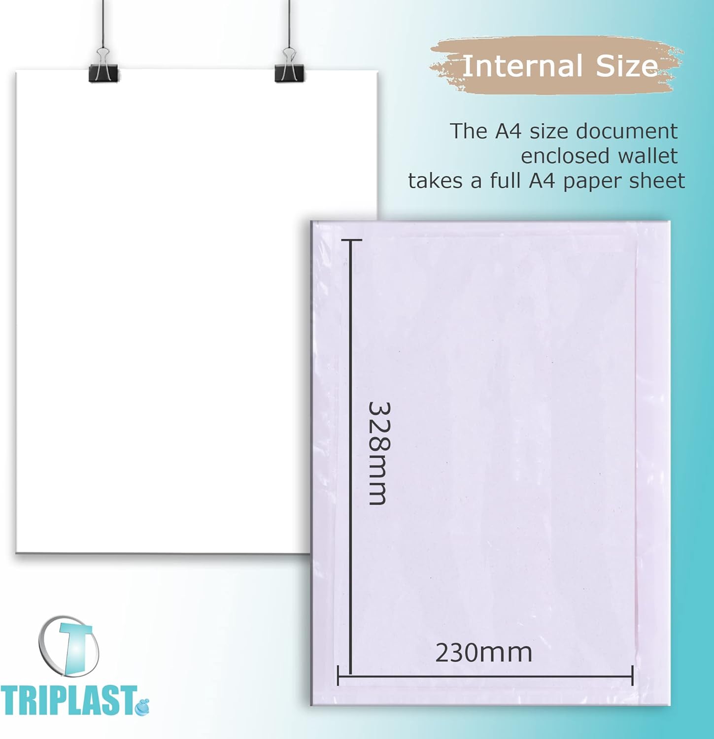Triplast 1000 x A4 Plain Document Enclosed Wallet (328 x 230 mm) | Peel & Seal Clear Plastic Envelopes/Sleeves/Pockets/Wallets | Attach Invoices, Packing Lists & Delivery Notes to Parcels