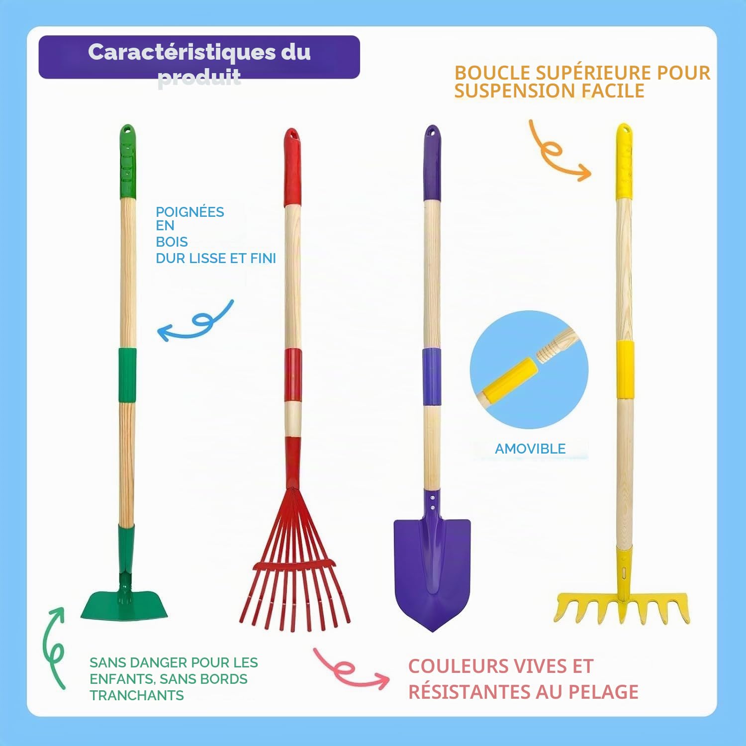 LATERN D'outils de Jardinage pour Enfants, 70CM Brouette avec 70CM Métal Pelle Râteau Houoche Râteau à Feuille 20CM Pelle Râteau Gants Éducatif Jouet pour L'extérieur Jardin Cour Pelouse Creuser Jouer