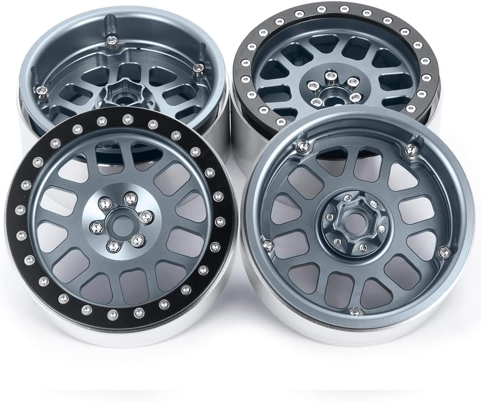 RCLIONS 4PCS Aluminum 2.6inch Beadlock Wheels Rims Upgrades for Black Mamba 1/10th Monster Truck Accessories Parts (Titanium Color)